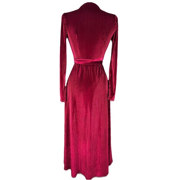 Baltic Born Dress Womens Small Burgundy Velvet Maxi Wrap Long Sleeve Goth Autumn - Picture 6 of 10